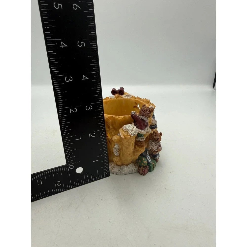 Vintage Christmas Teddy Bear Tree Stump Teapot Votive Candle Holder Resin Decor